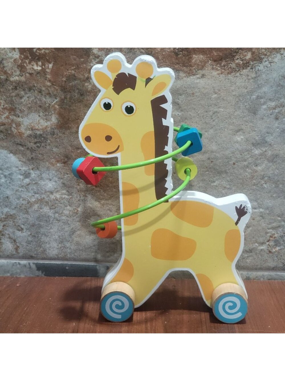 Wooden Giraffe Bead Maze Pull Along Toy Toddler Roller Coaster Montessori Baby
